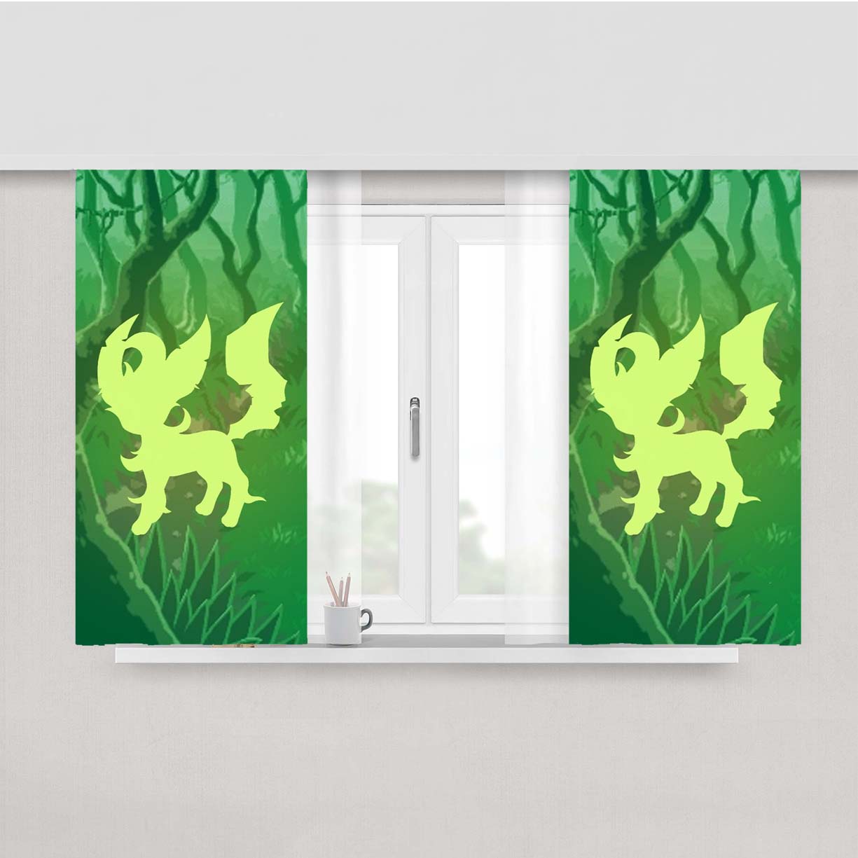Pokemon Leafeon Green Silhouette Peach Skin Window Curtains