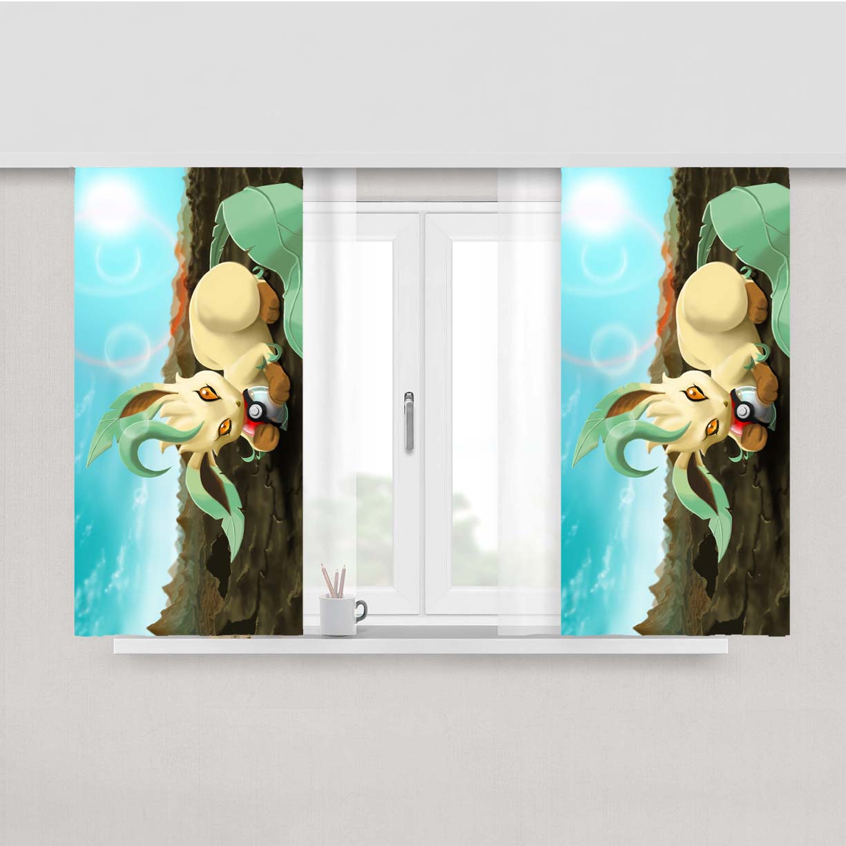 Pokemon Leafeon Pokeball Peach Skin Window Curtains
