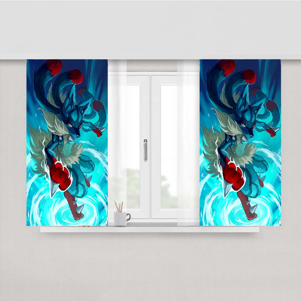 Pokemon Lucario Art Peach Skin Window Curtains