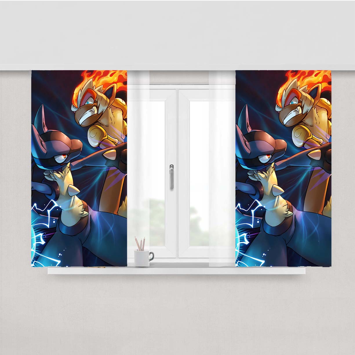 Pokemon Lucario Vs Infernape Peach Skin Window Curtains