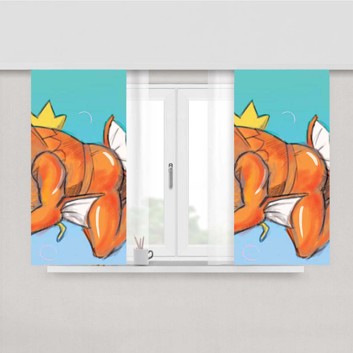 Pokemon Magikarp Sketch Peach Skin Window Curtains