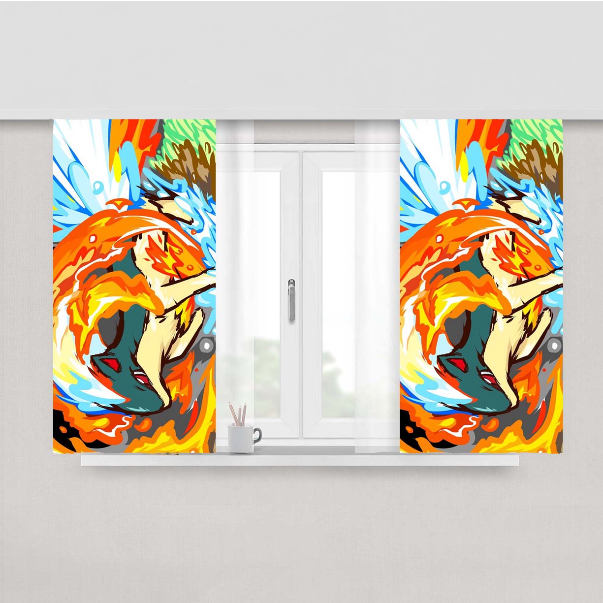 Pokemon Quilava Attacks Peach Skin Window Curtains