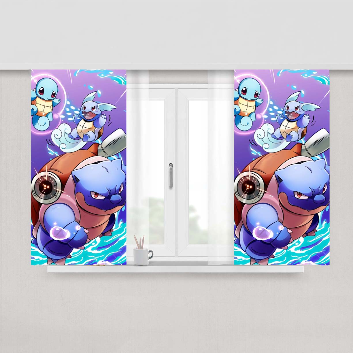Pokemon Squirtle Line Evolve Peach Skin Window Curtains
