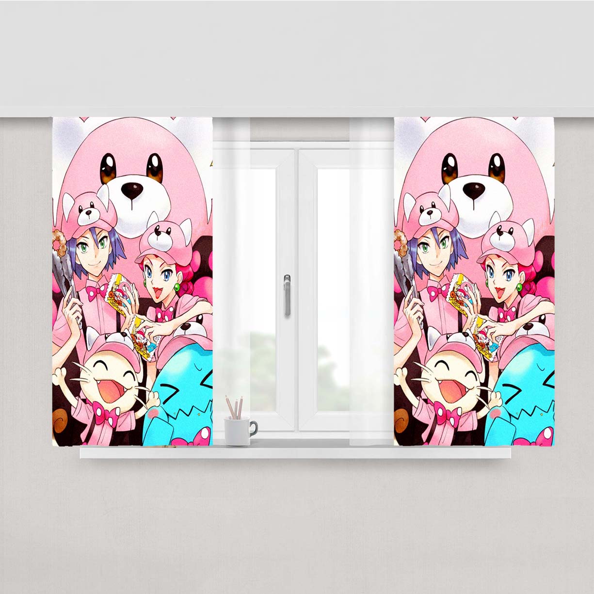 Pokemon Team Rocket Post Grain Peach Skin Window Curtains