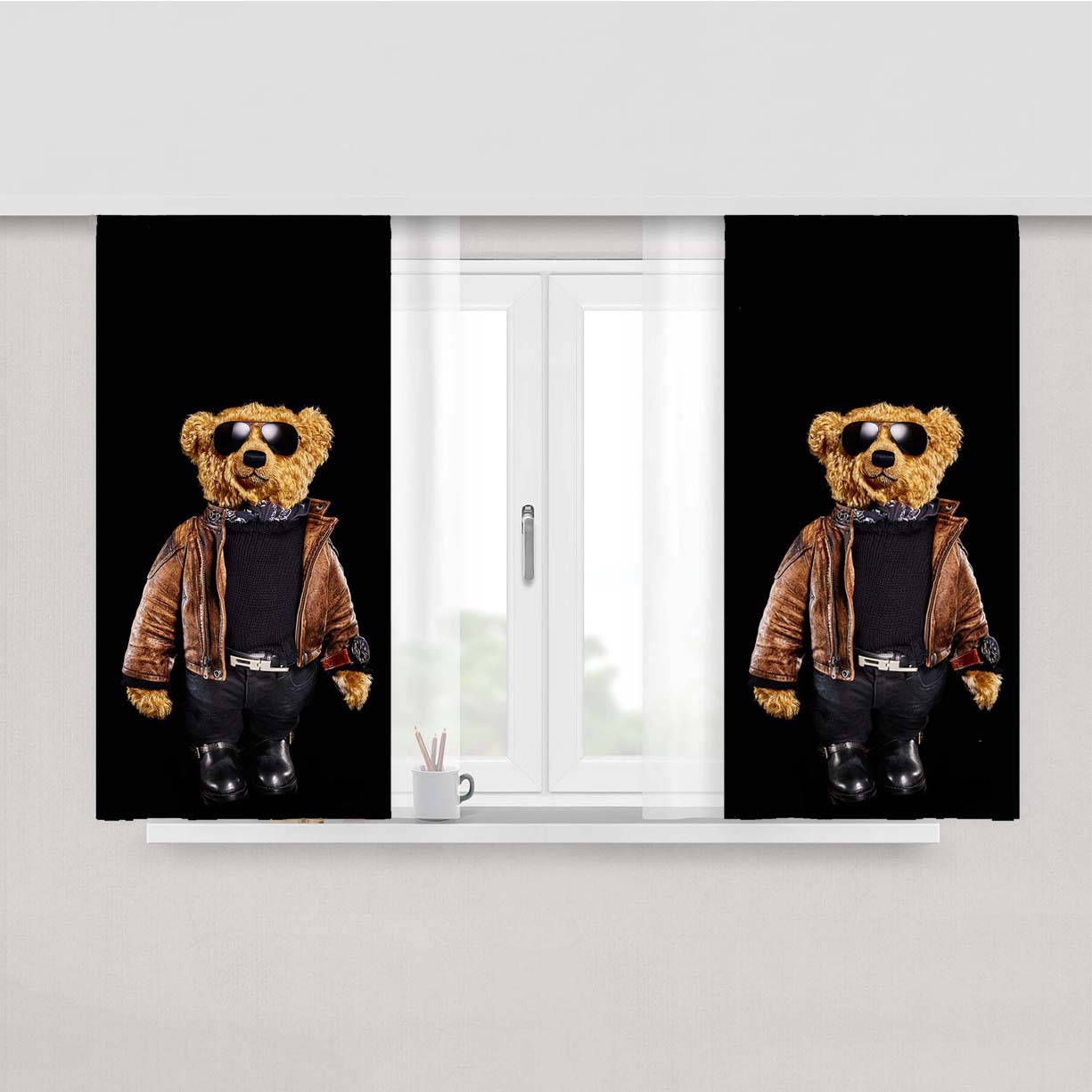 Polo Bear Black Peach Skin Window Curtains