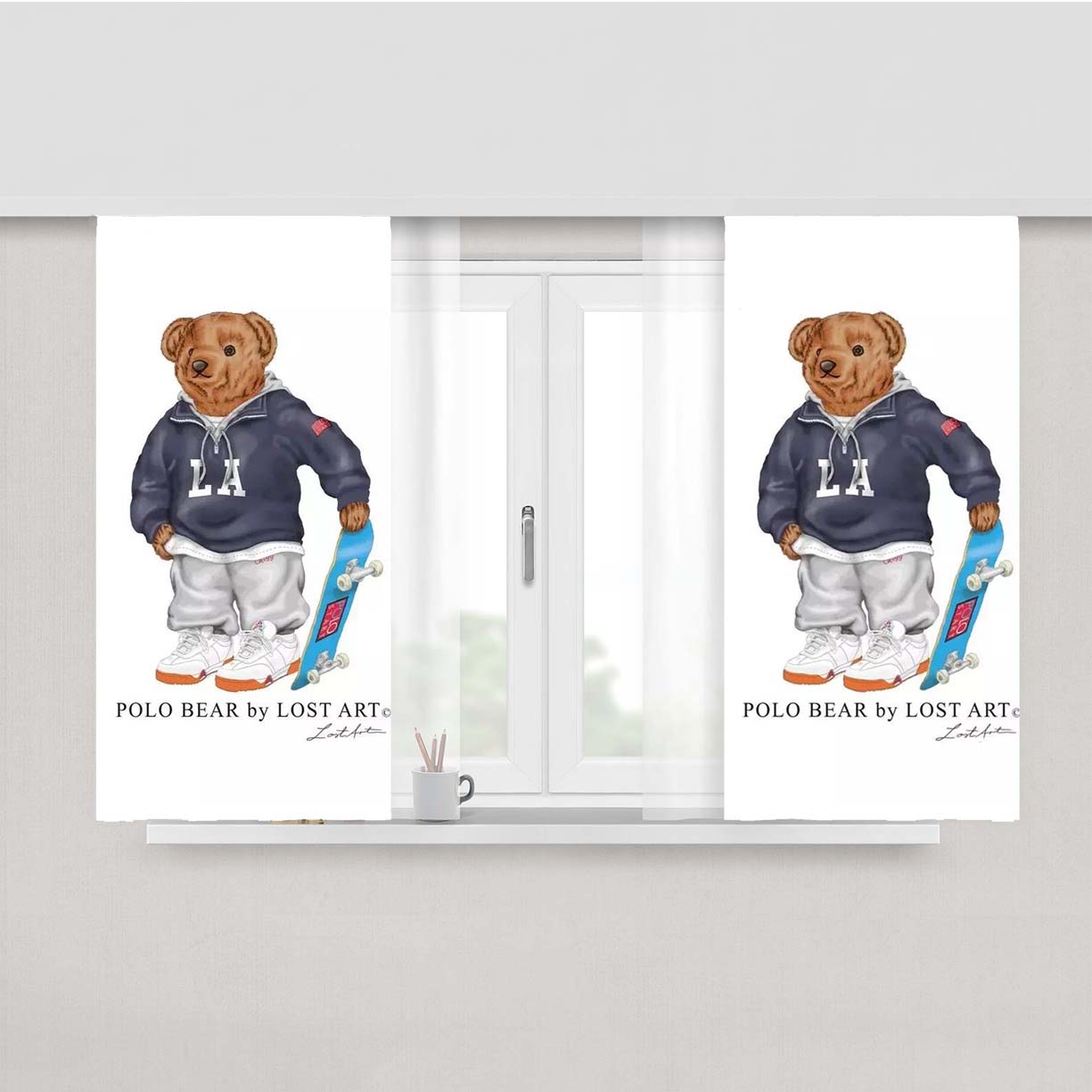 Polo Bear Skate Peach Skin Window Curtains