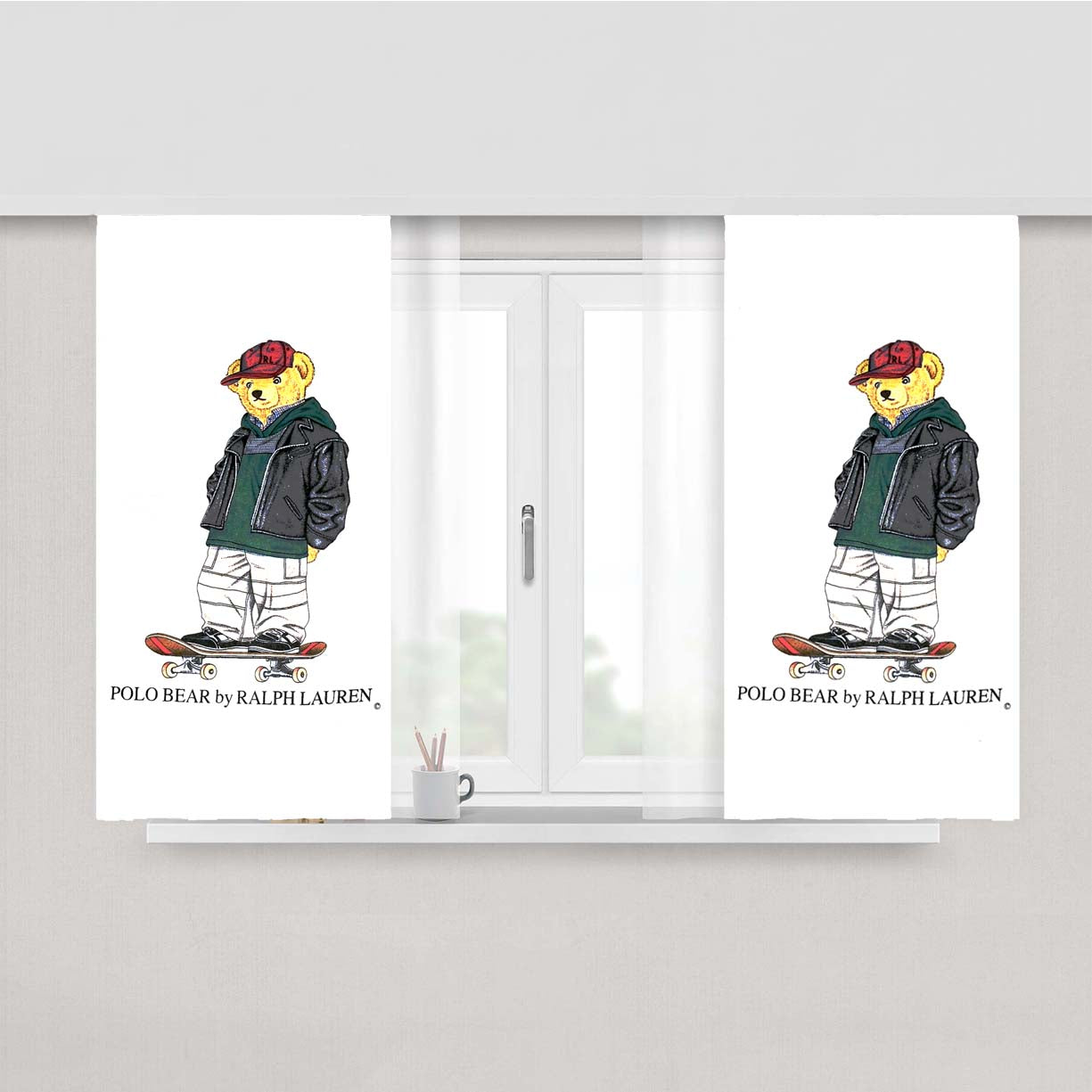 Polo Bear Skateboard Snowboard Peach Skin Window Curtains
