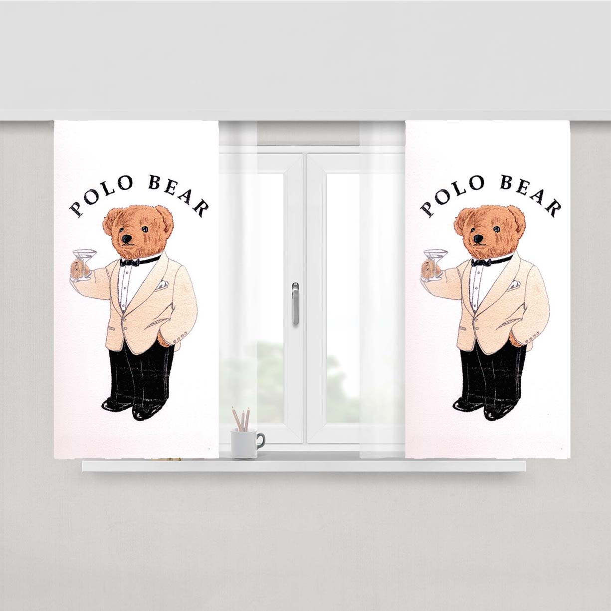 Polo Bear White Suit Peach Skin Window Curtains