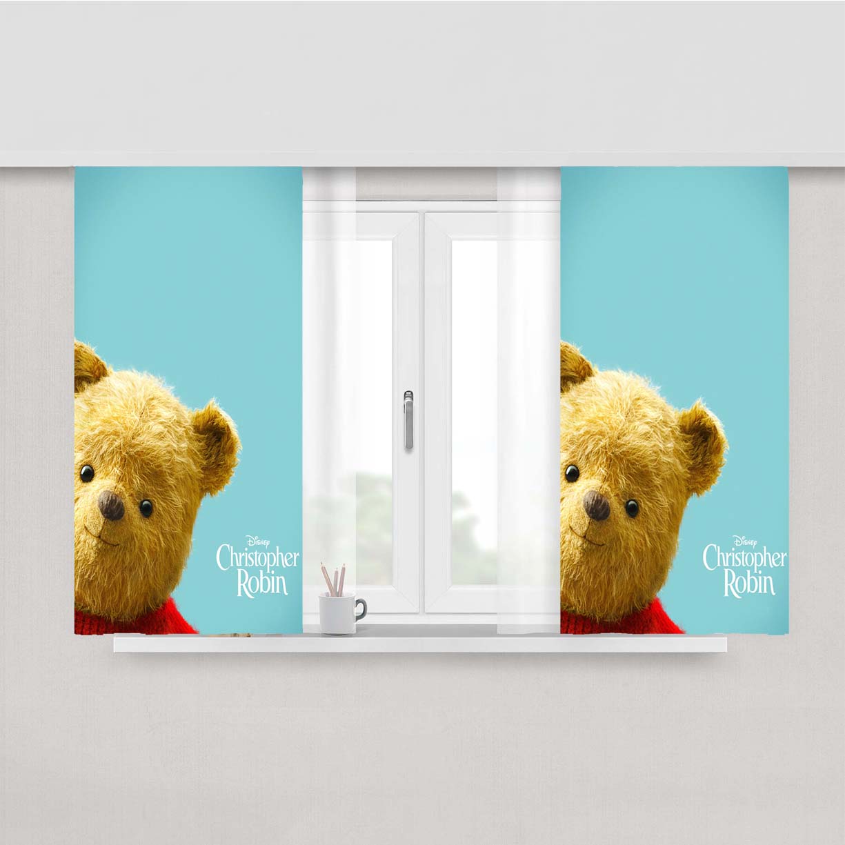 Pooh Christopher Robin Peach Skin Window Curtains