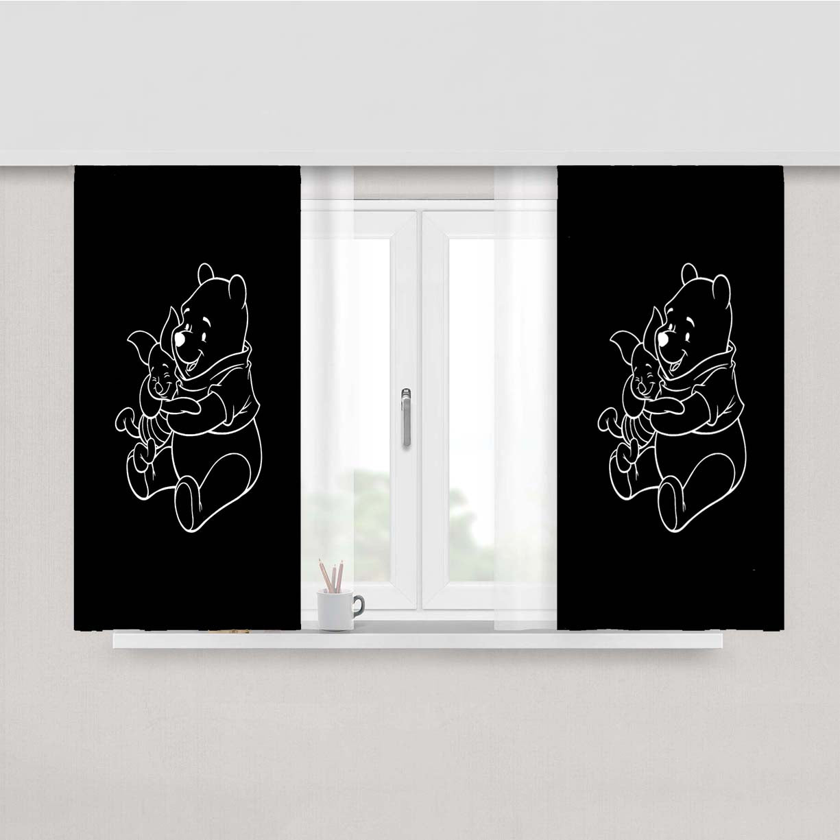 Pooh Dark Hug Peach Skin Window Curtains