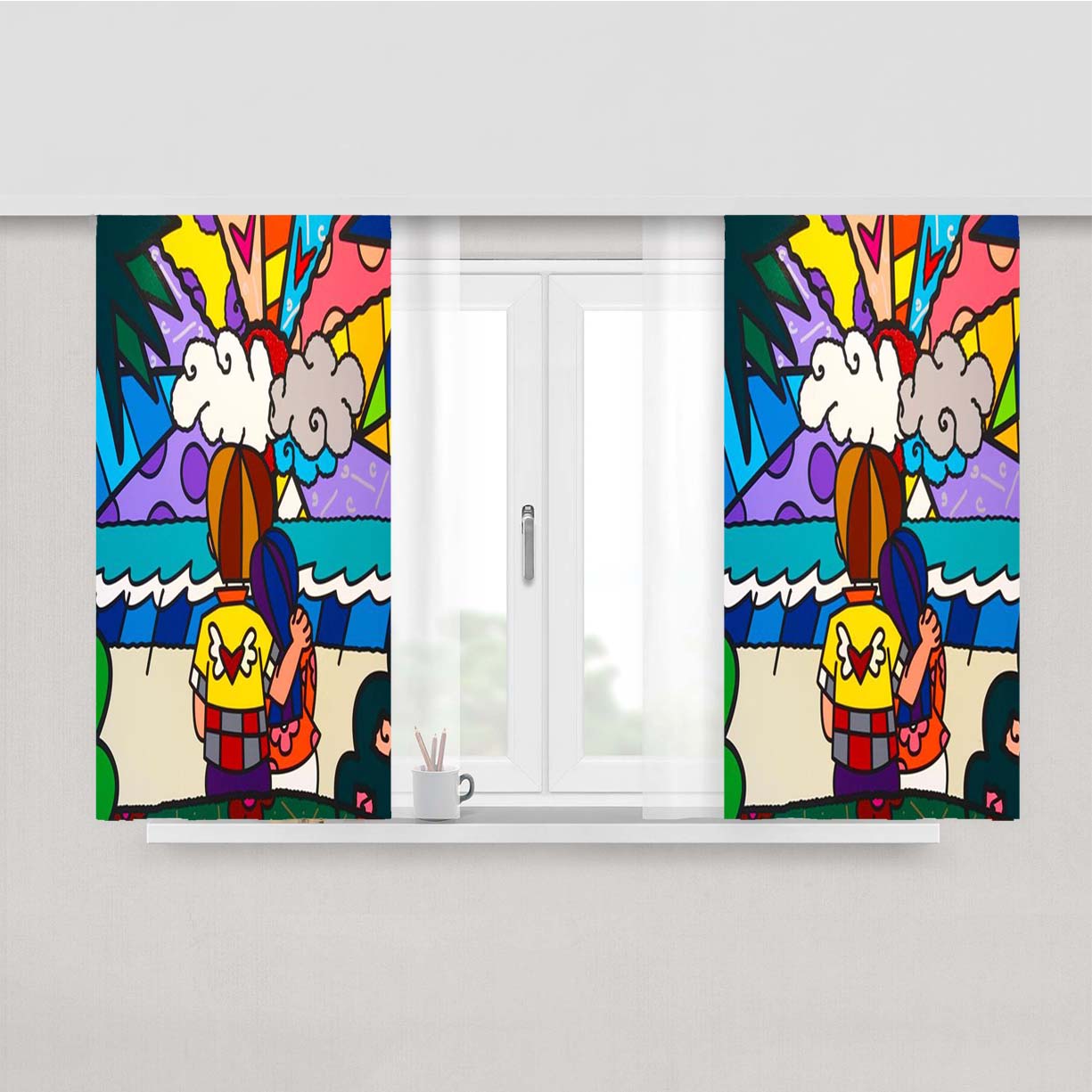 Pop Art Romero Britto Peach Skin Window Curtains