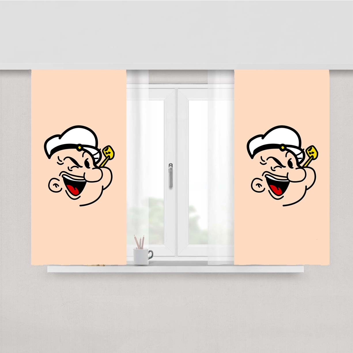 Popeye The Sailor Man Minimalistic Peach Skin Window Curtains