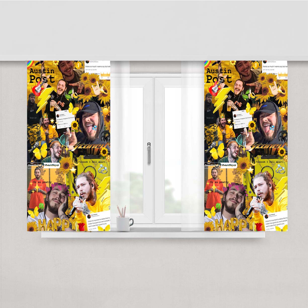 Post Malone Austin Post Photo Collages Peach Skin Window Curtains