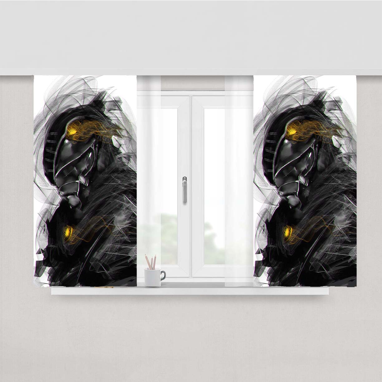 Power Rangers Black Poster Peach Skin Window Curtains