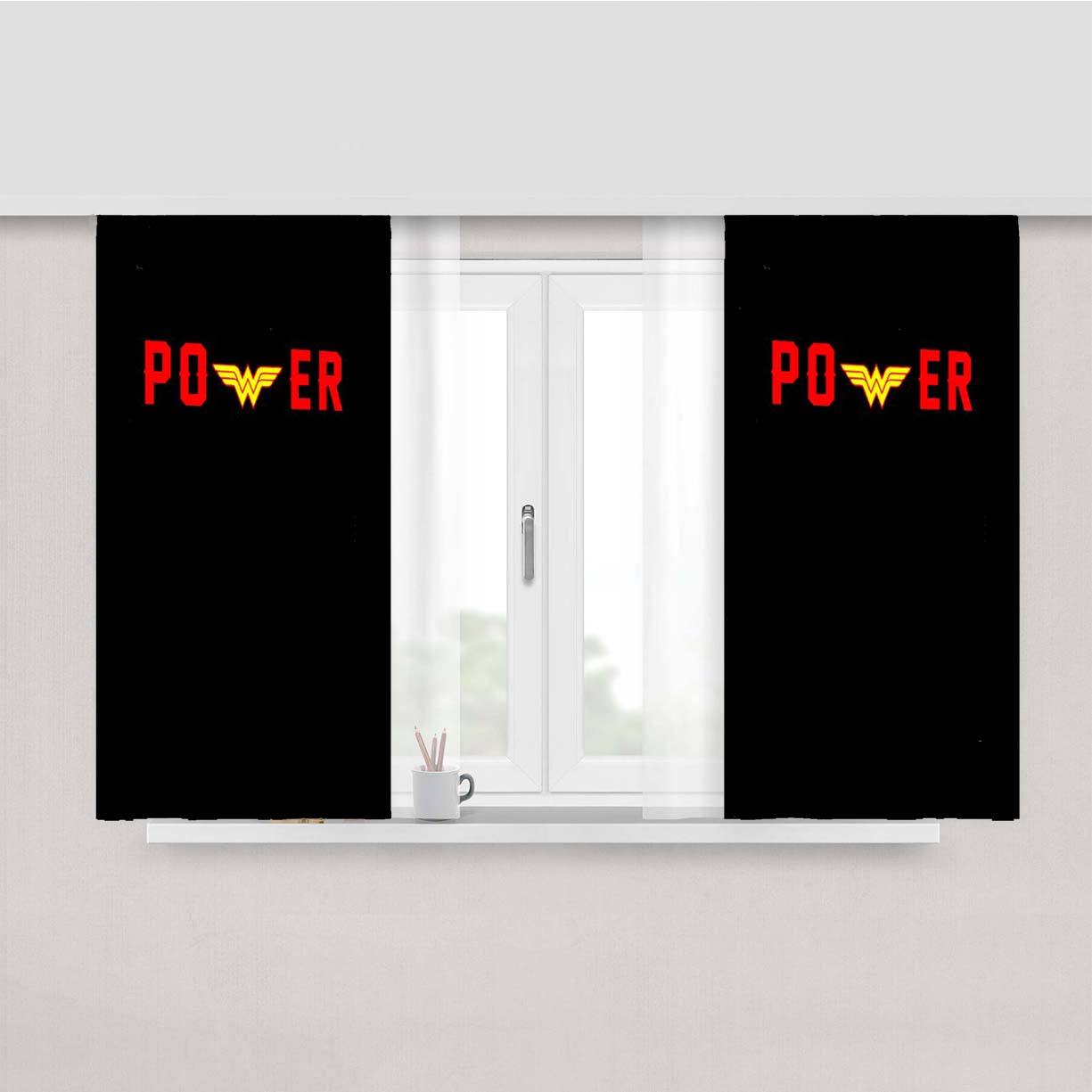 Power Wonder Woman Logo Peach Skin Window Curtains