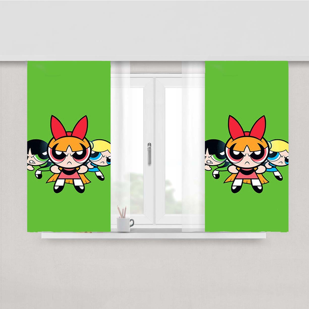 Powerpuff Girls Angry Green Peach Skin Window Curtains