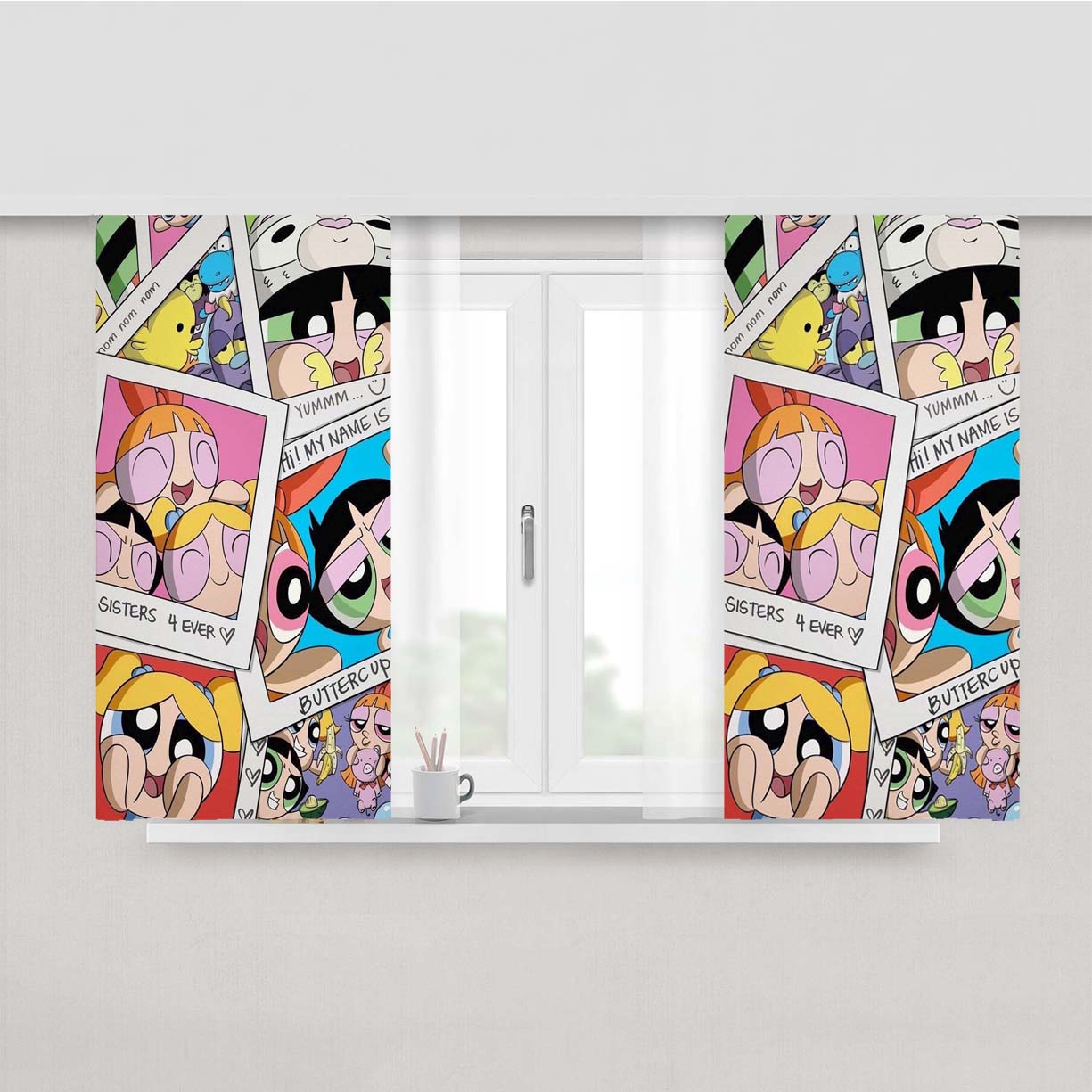 Powerpuff Girls Comic Polarid Collage Peach Skin Window Curtains