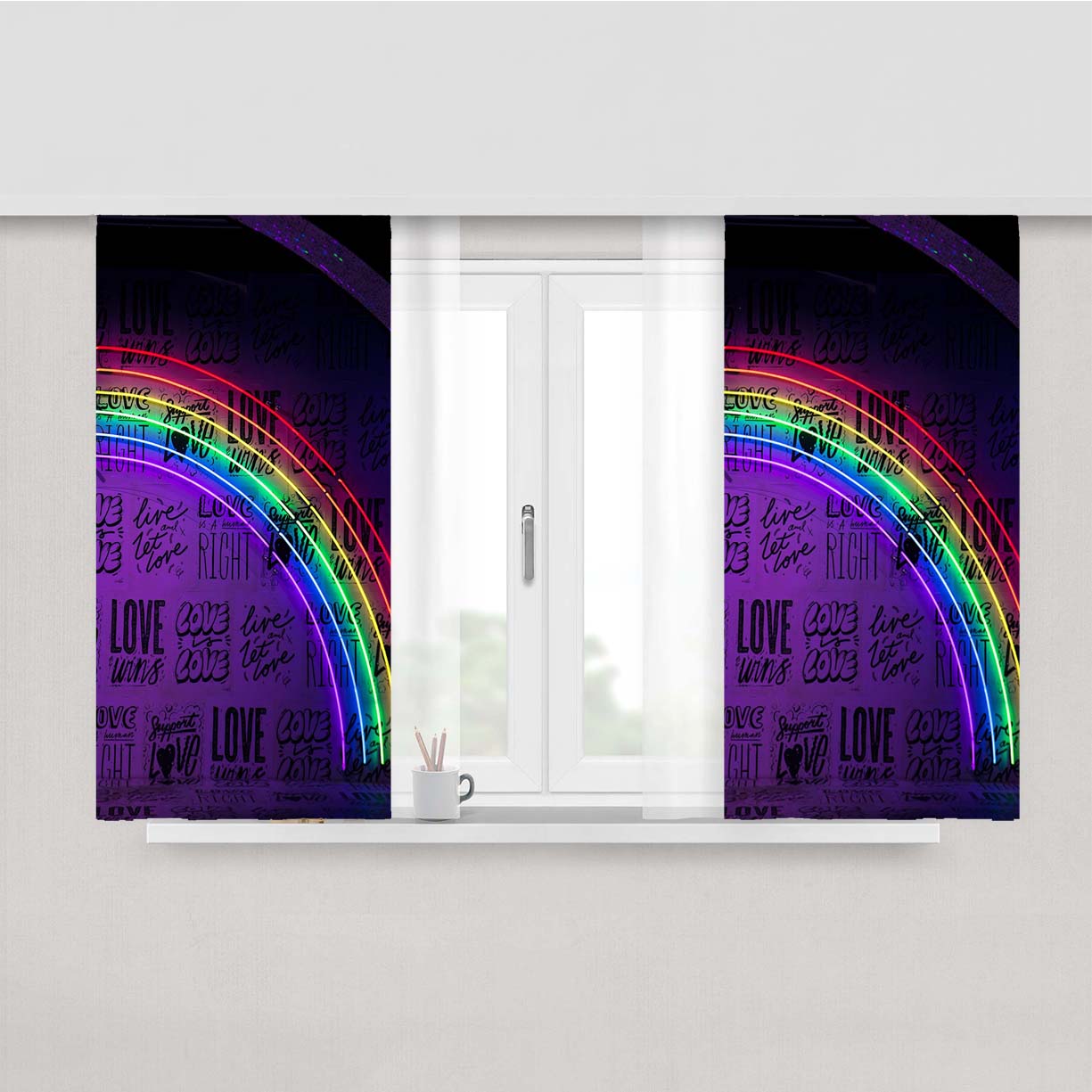 Preppy Love Neon Wallpapers Peach Skin Window Curtains