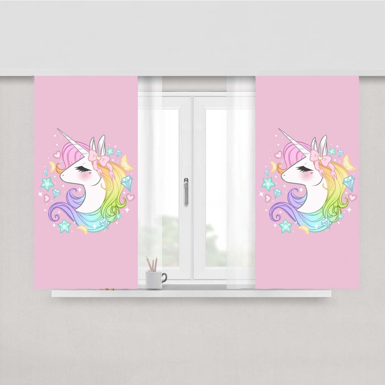 Pretty Unicorn Art Peach Skin Window Curtains