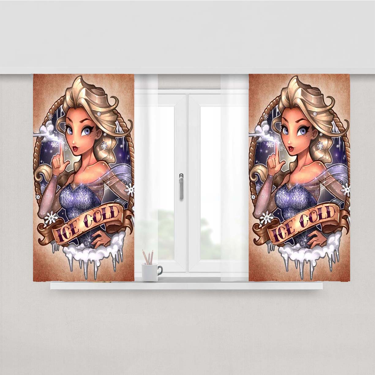 Princess Elsa Peach Skin Window Curtains