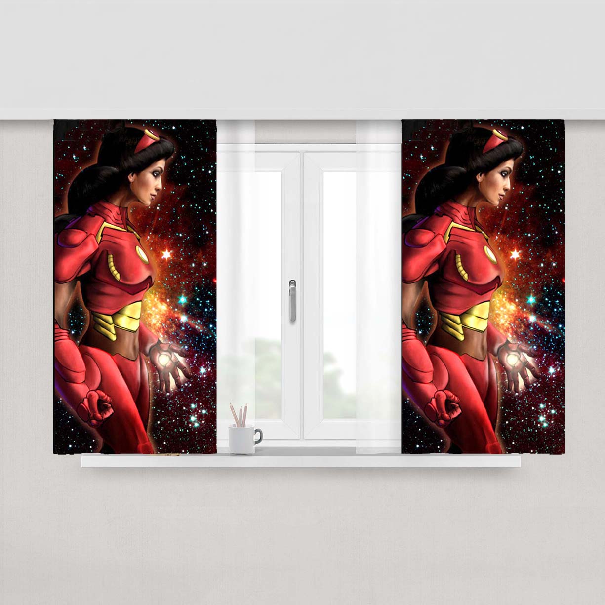 Princess Jasmine Superheroes In Nebula Peach Skin Window Curtains