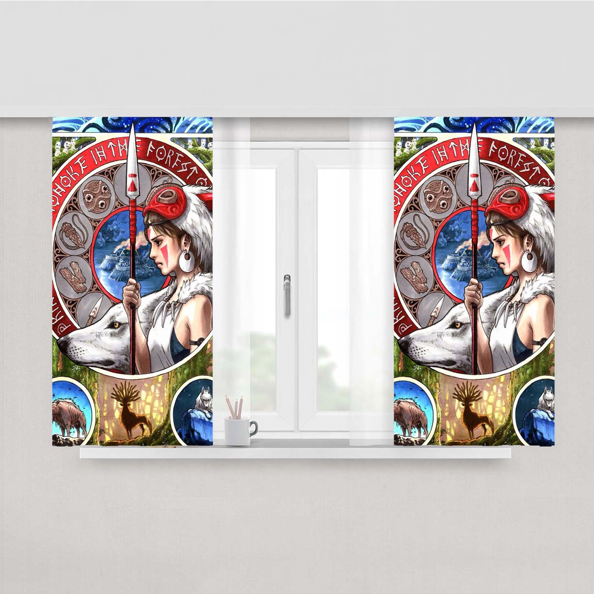 Princess Mononoke Nouveau Art Peach Skin Window Curtains