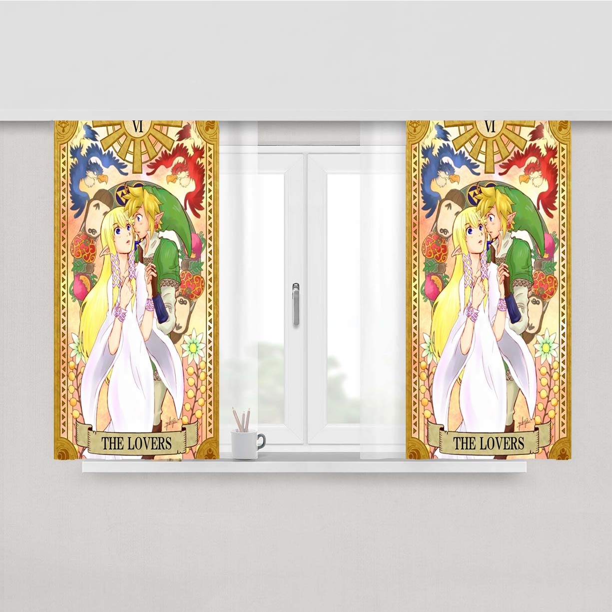 Princess Zelda And Link Hyrule Card Peach Skin Window Curtains
