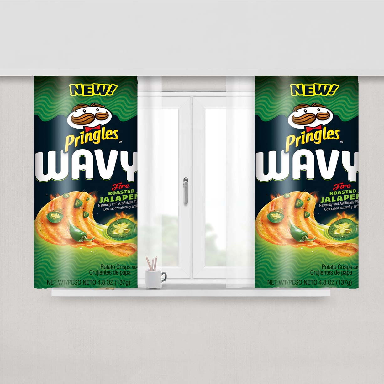 Pringles Wavy Fire Roasted Jalapeno Crisps Peach Skin Window Curtains