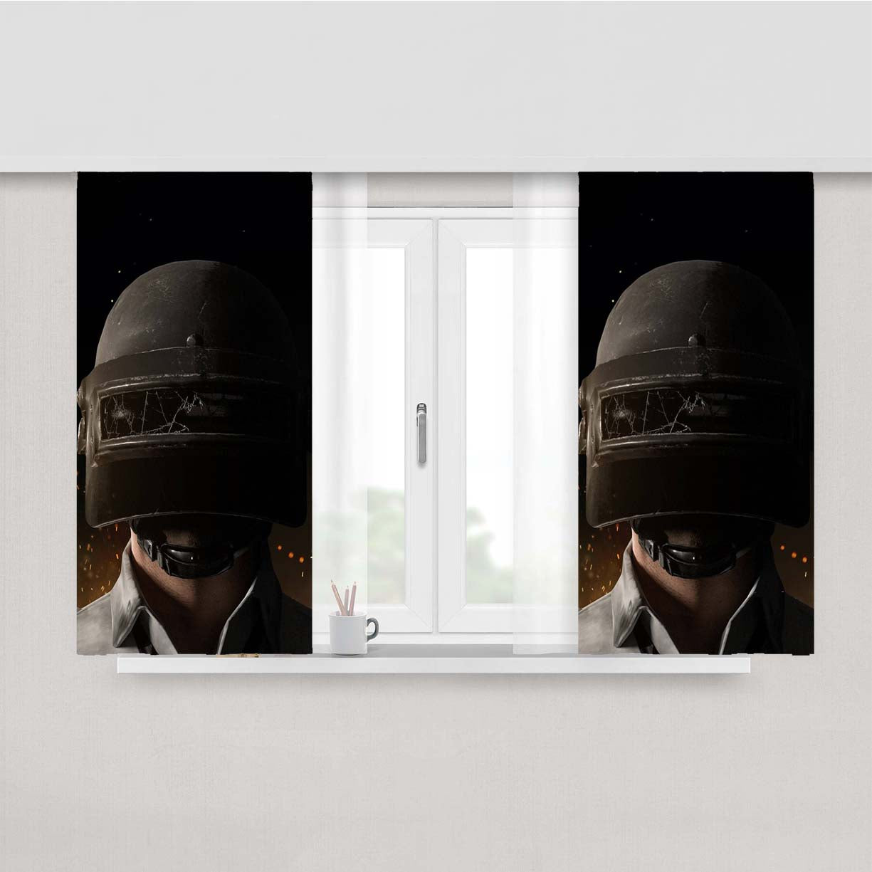 Pubg Black Helmet Peach Skin Window Curtains