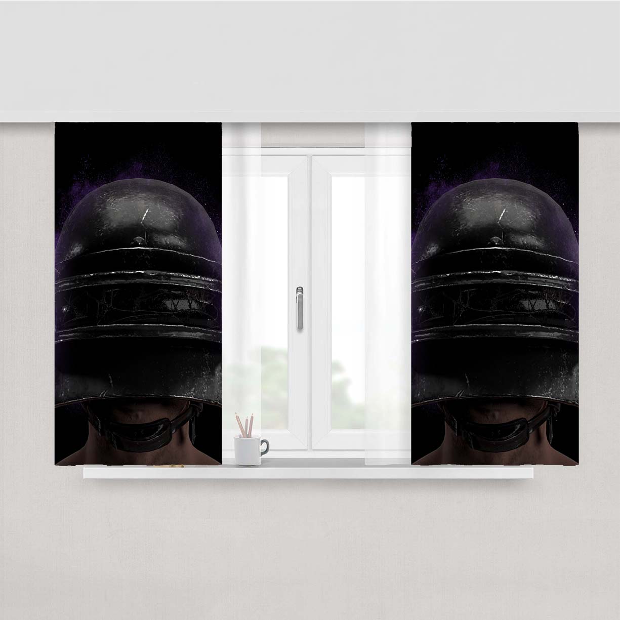 Pubg Helmet Fan Art Peach Skin Window Curtains