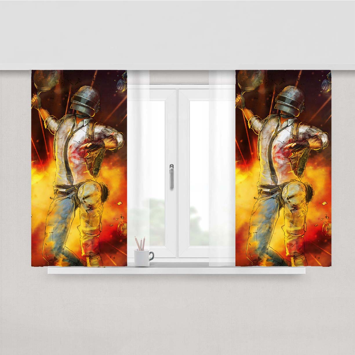 Pubg Sketch Artwork Peach Skin Window Curtains