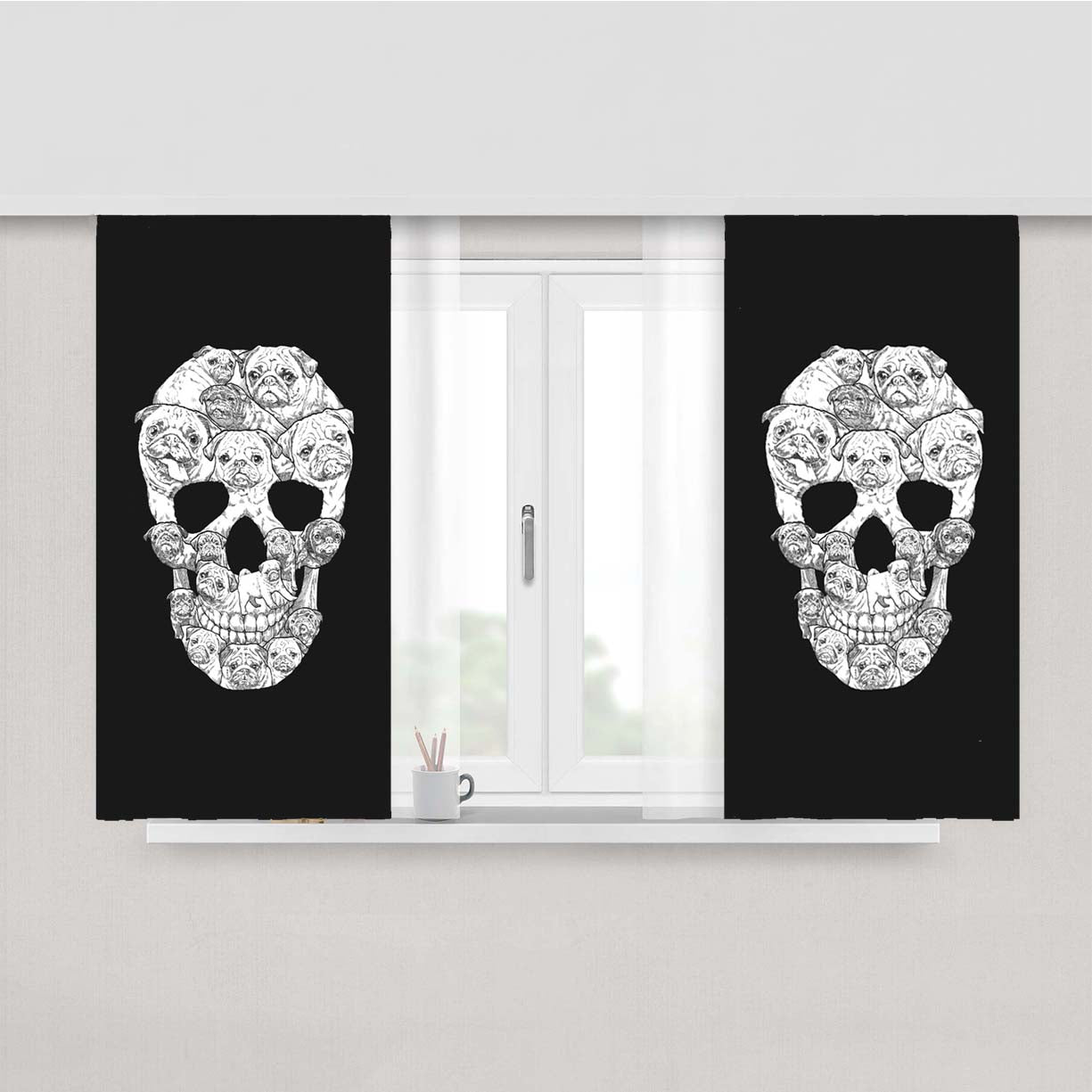 Pug Skull Peach Skin Window Curtains