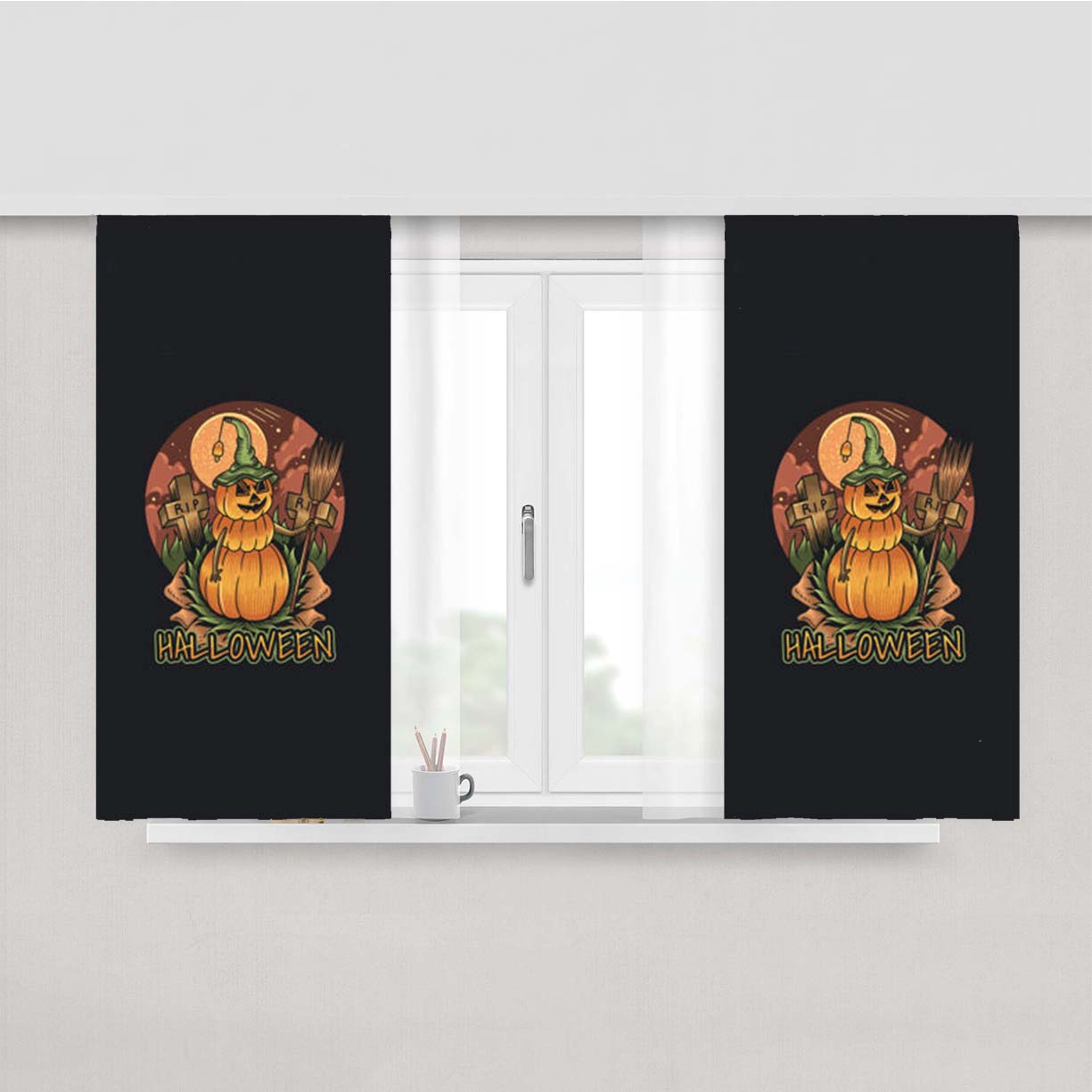 Pumpkin Halloween Art Peach Skin Window Curtains