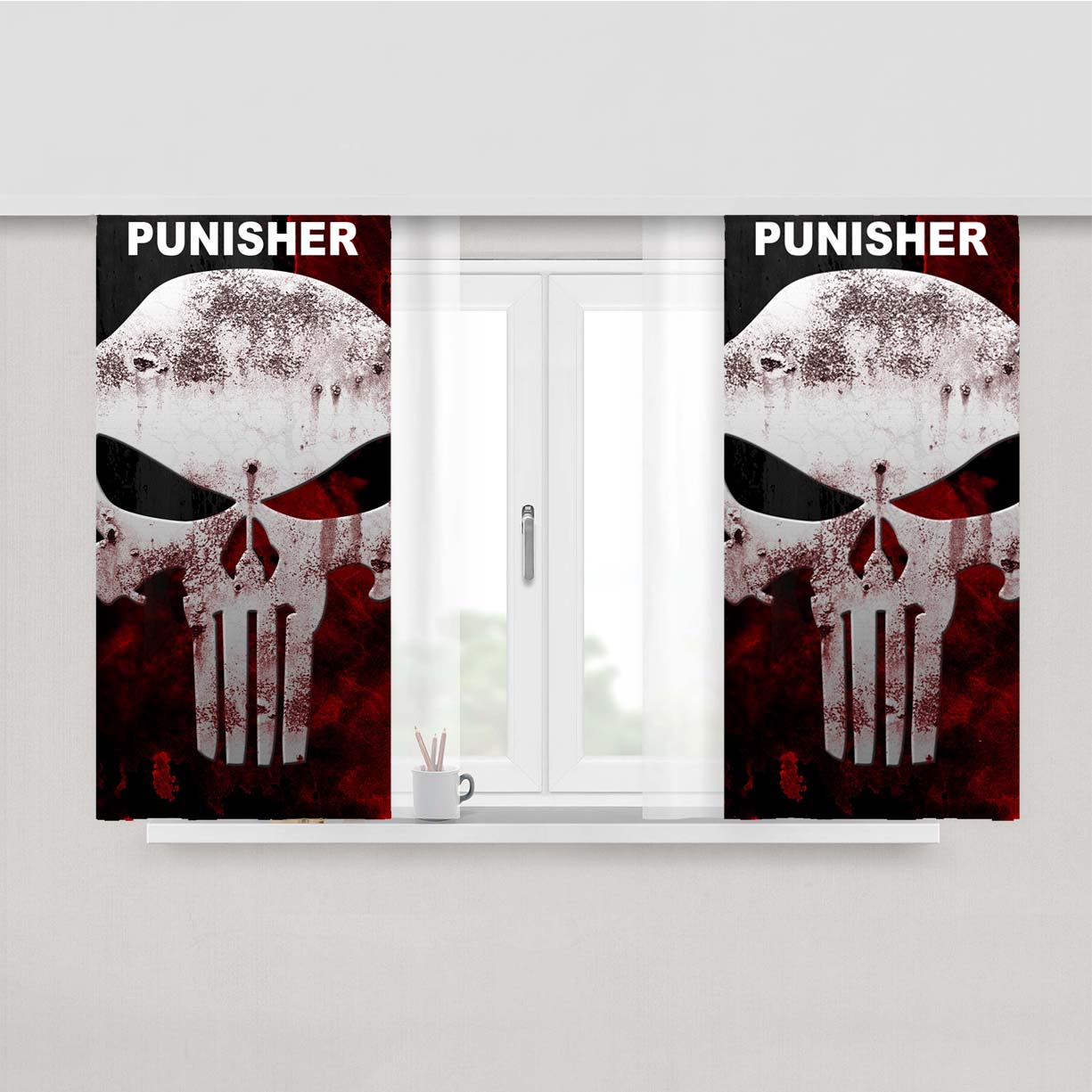 Punisher Bloods Grunge Peach Skin Window Curtains