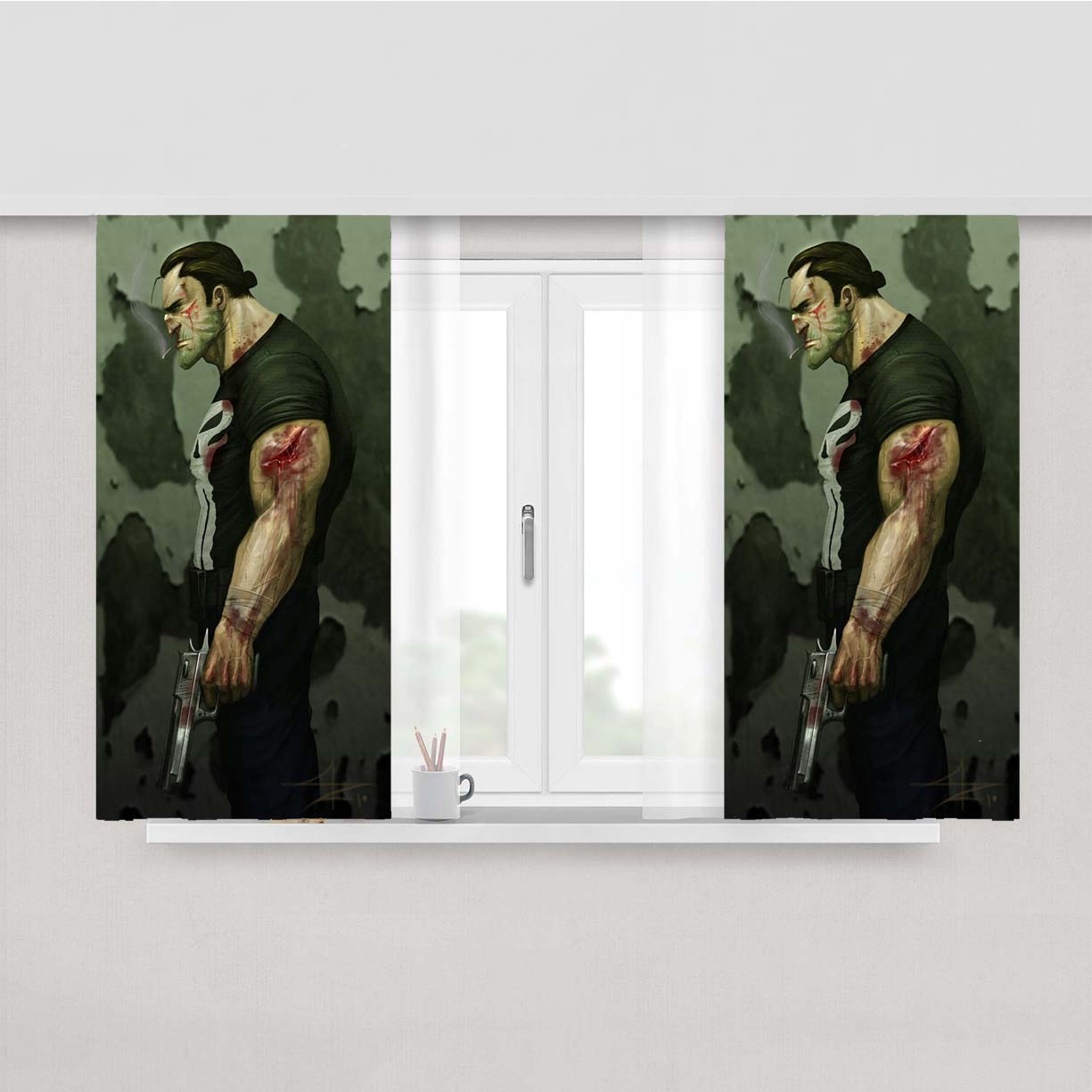 Punishmen Art Guns Peach Skin Window Curtains