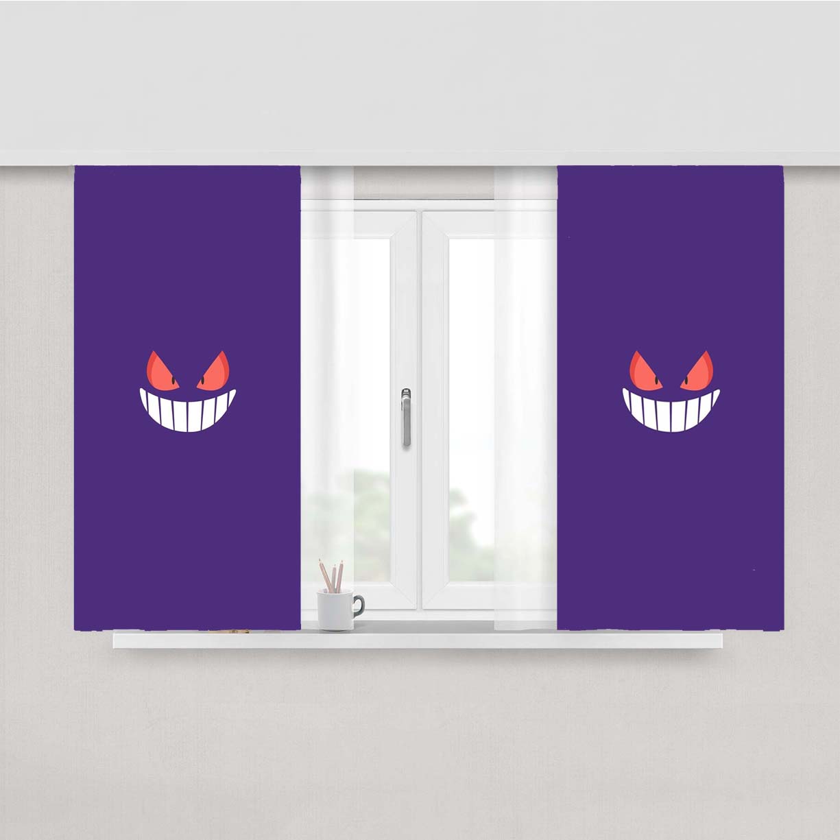 Purple Gengar Face Pokemon Peach Skin Window Curtains