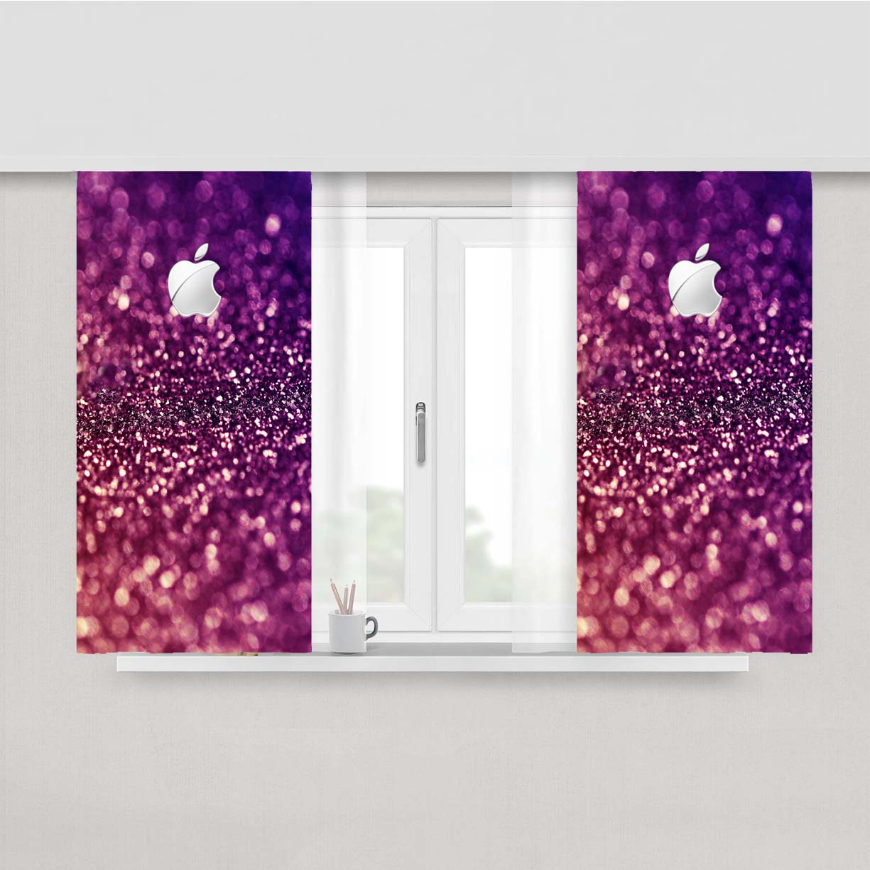 Purple Glitter Peach Skin Window Curtains