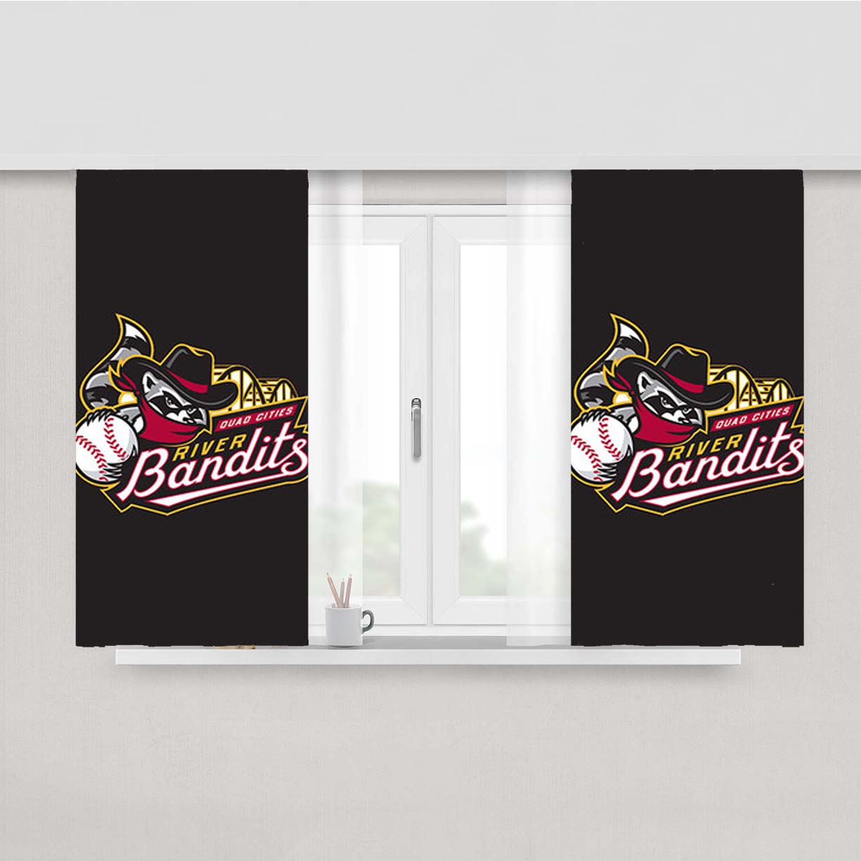 Quad Cities River Bandits Logo Black Peach Skin Window Curtains