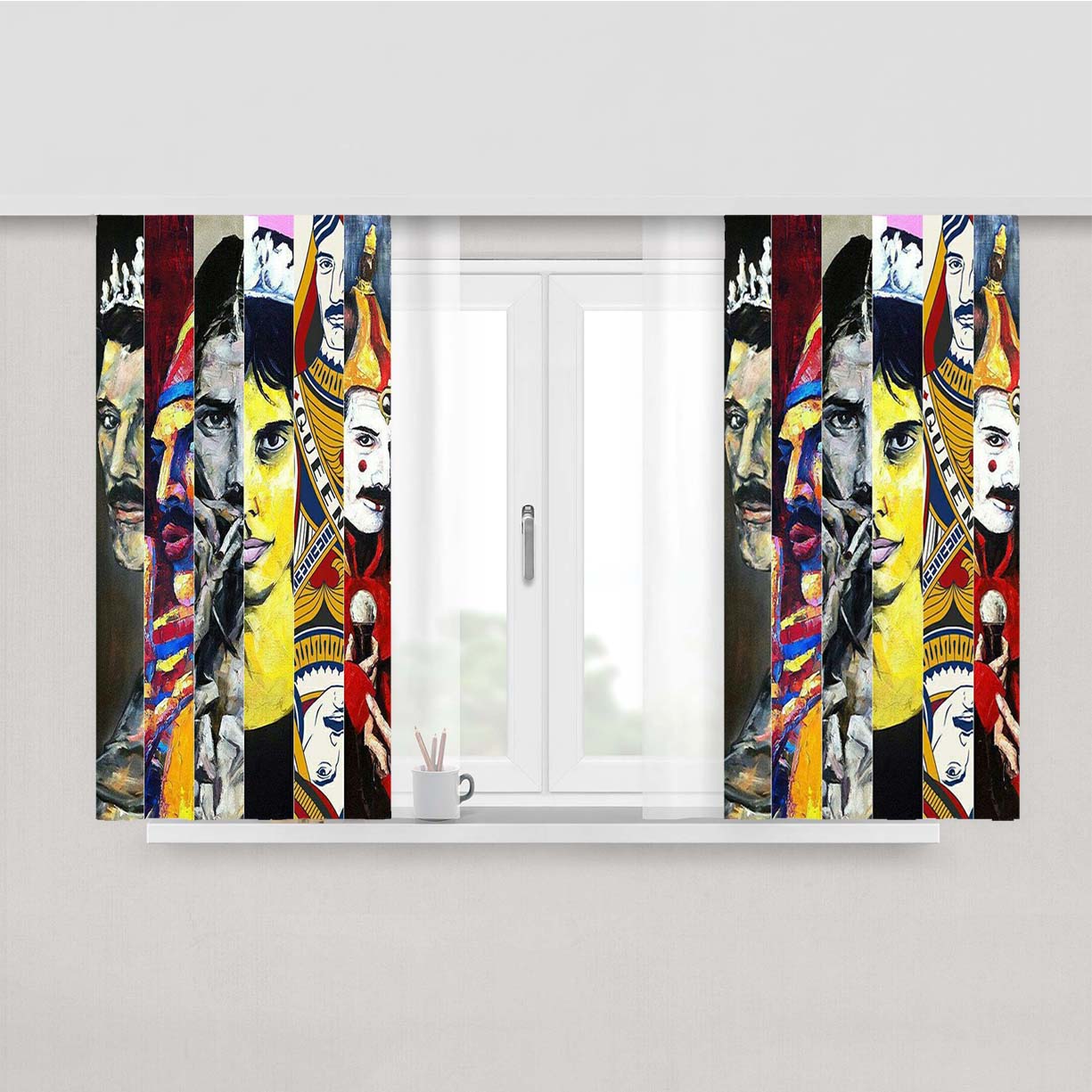 Queen Freddie Mercury Art Collage Peach Skin Window Curtains