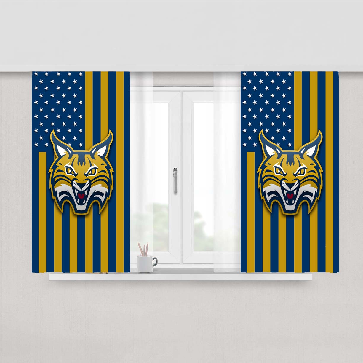 Quinnipiac Bobcats Logo Flag Peach Skin Window Curtains