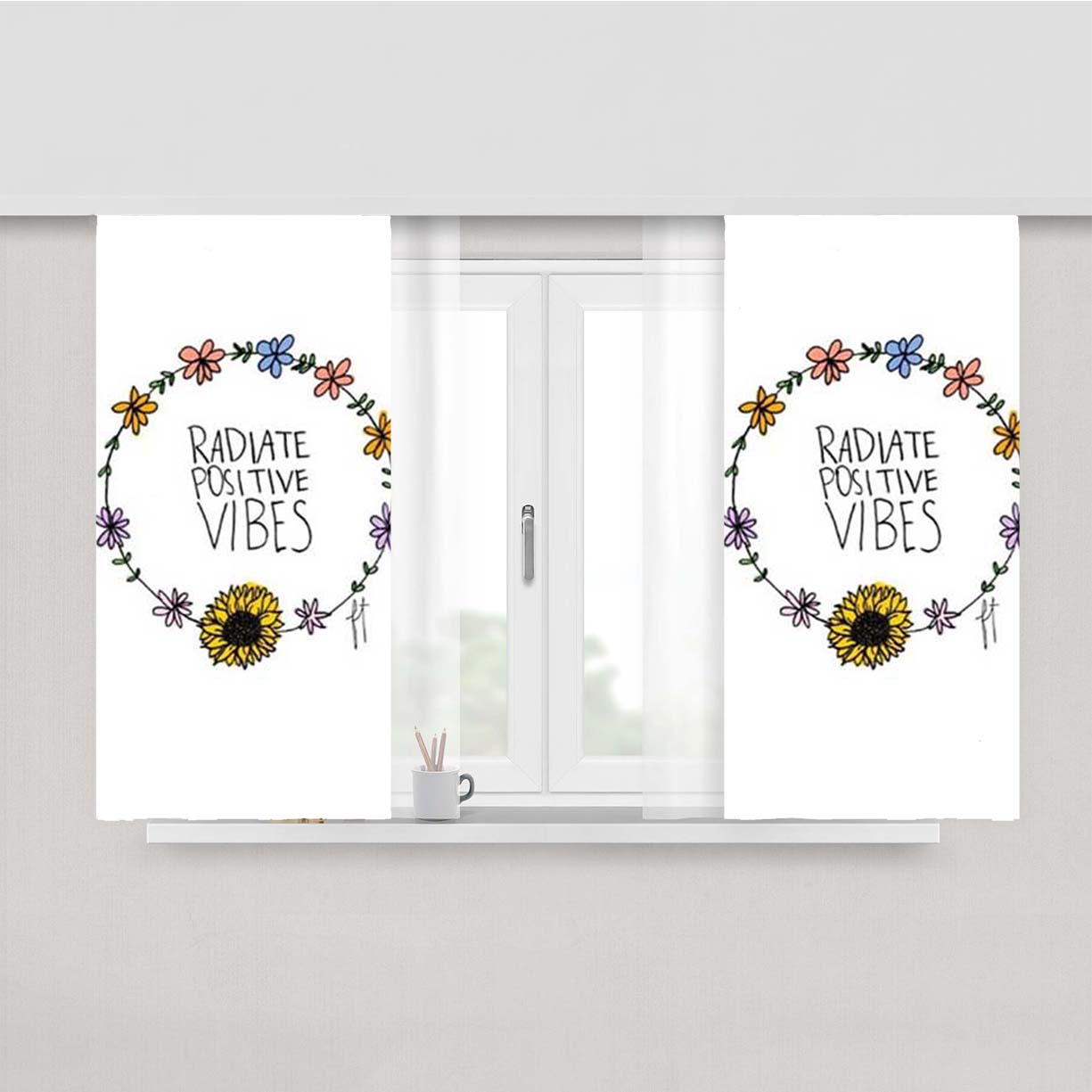 Radiate Positive Vibes Flowers Peach Skin Window Curtains