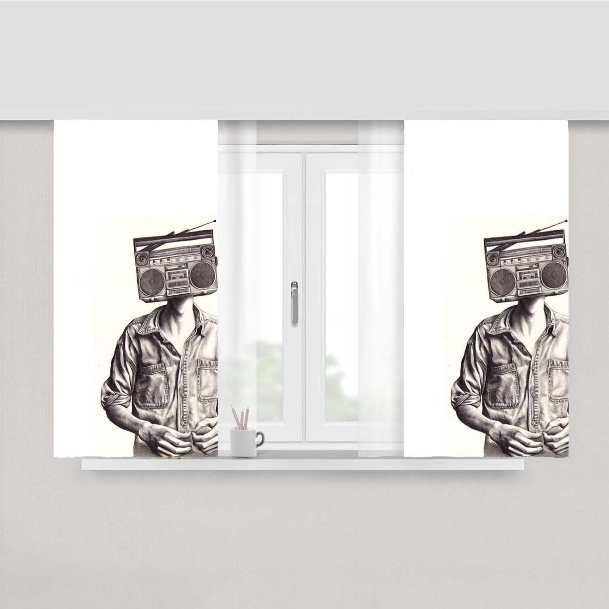 Radio Man Peach Skin Window Curtains