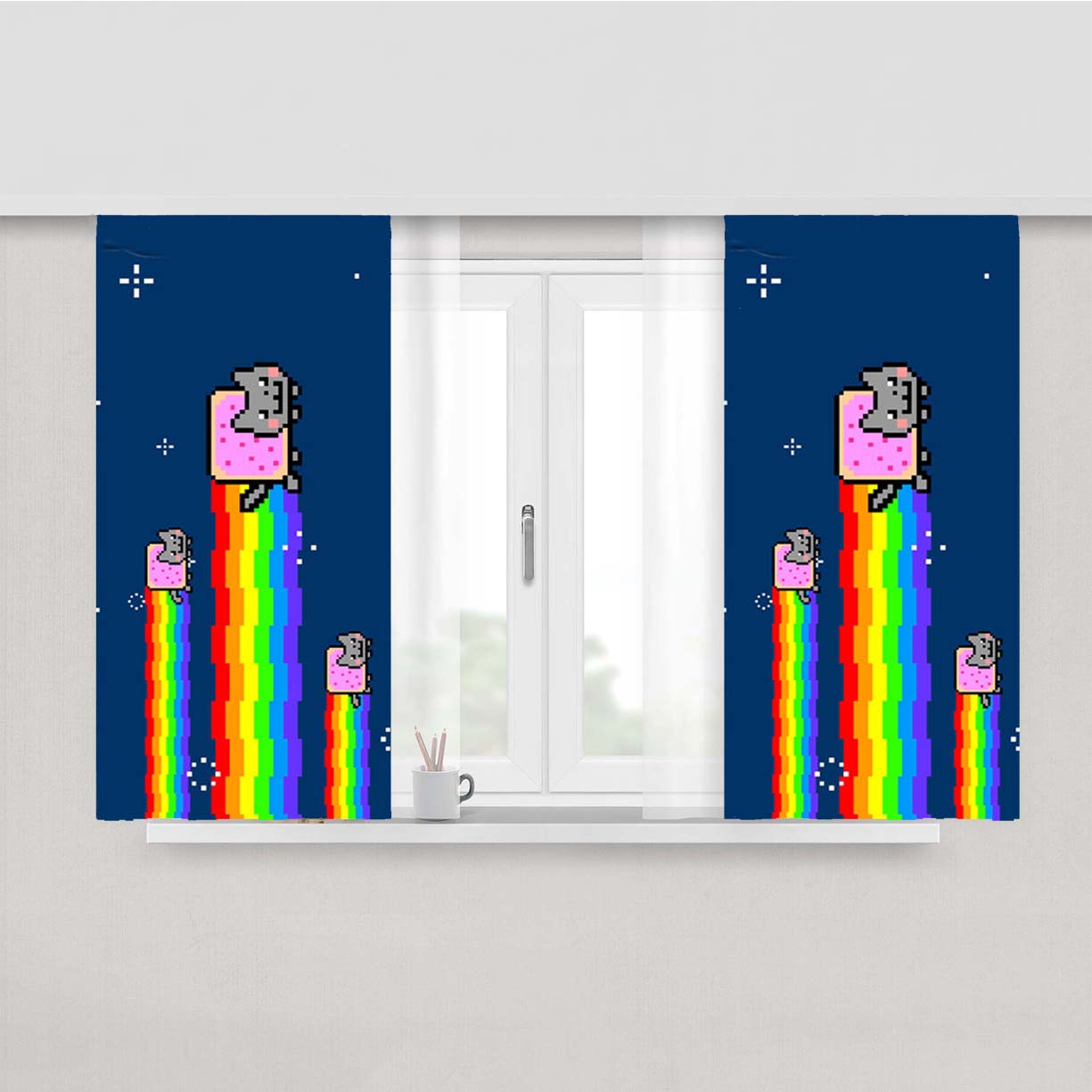 Rainbow Cats Three Peach Skin Window Curtains