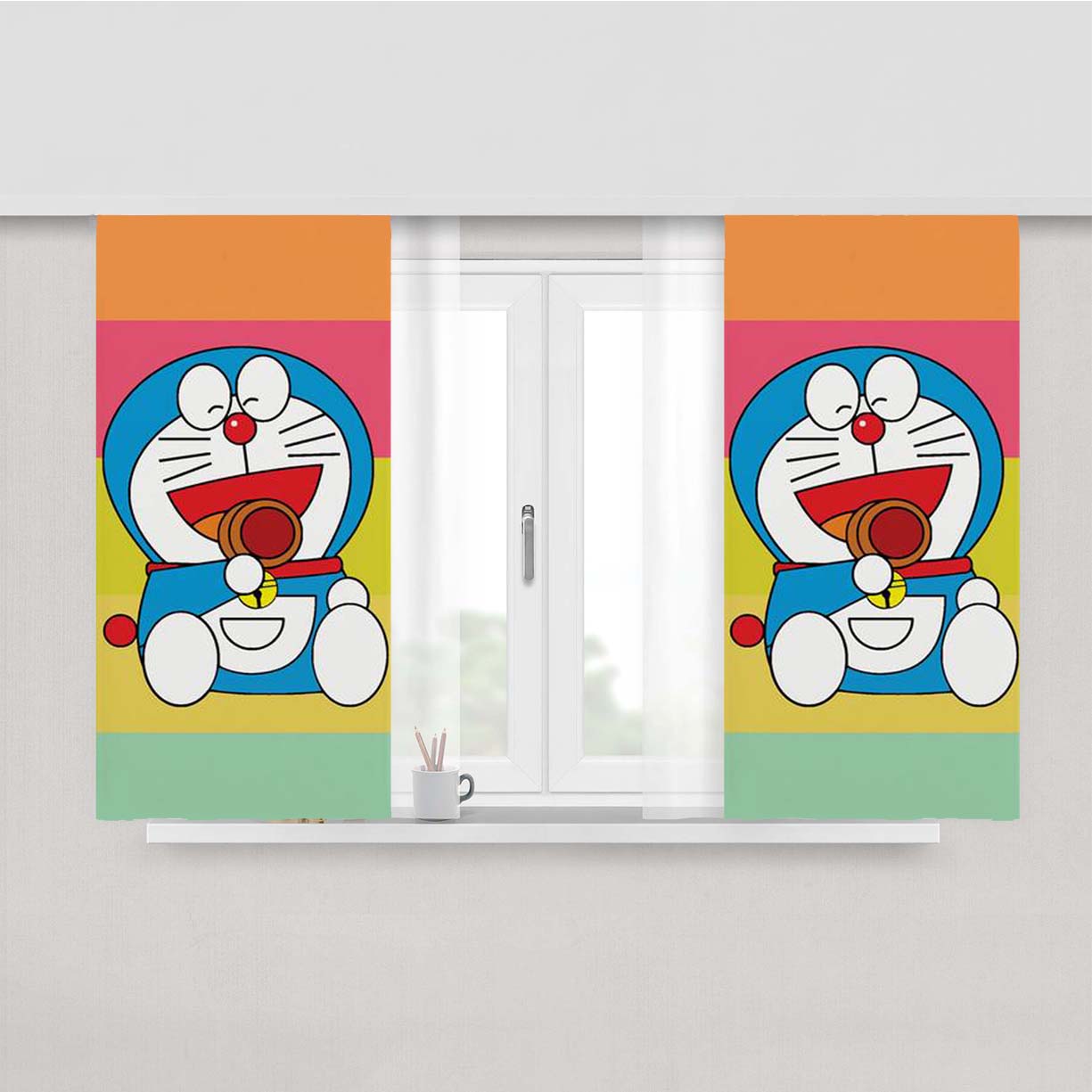 Rainbow Doraemon Peach Skin Window Curtains
