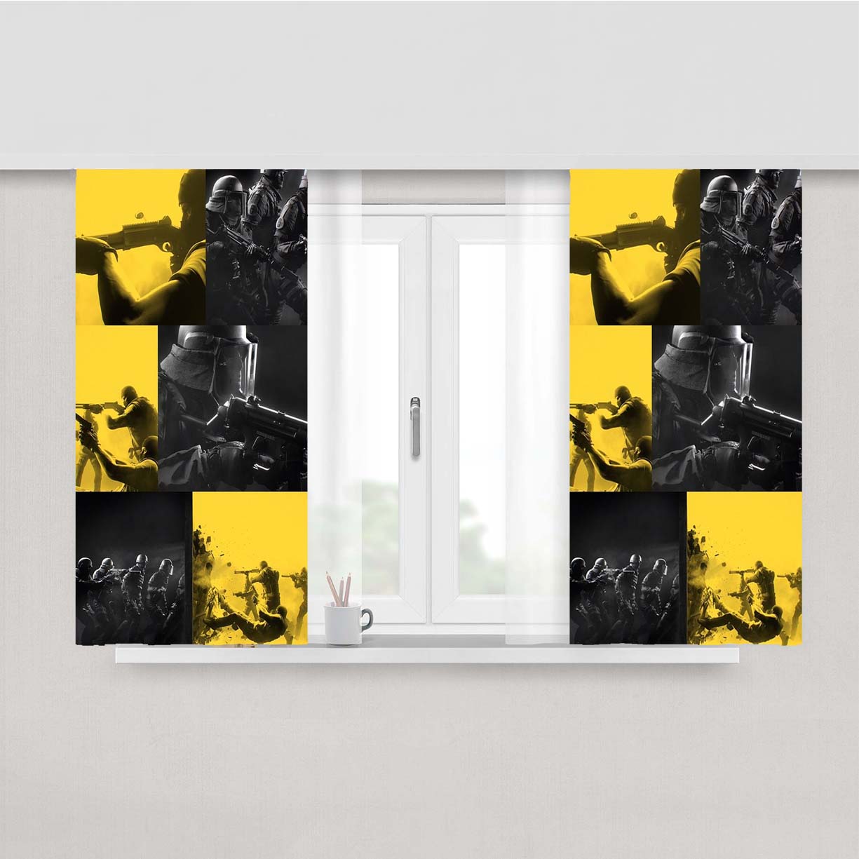 Rainbow Six Siege War Team Photo Collages Peach Skin Window Curtains