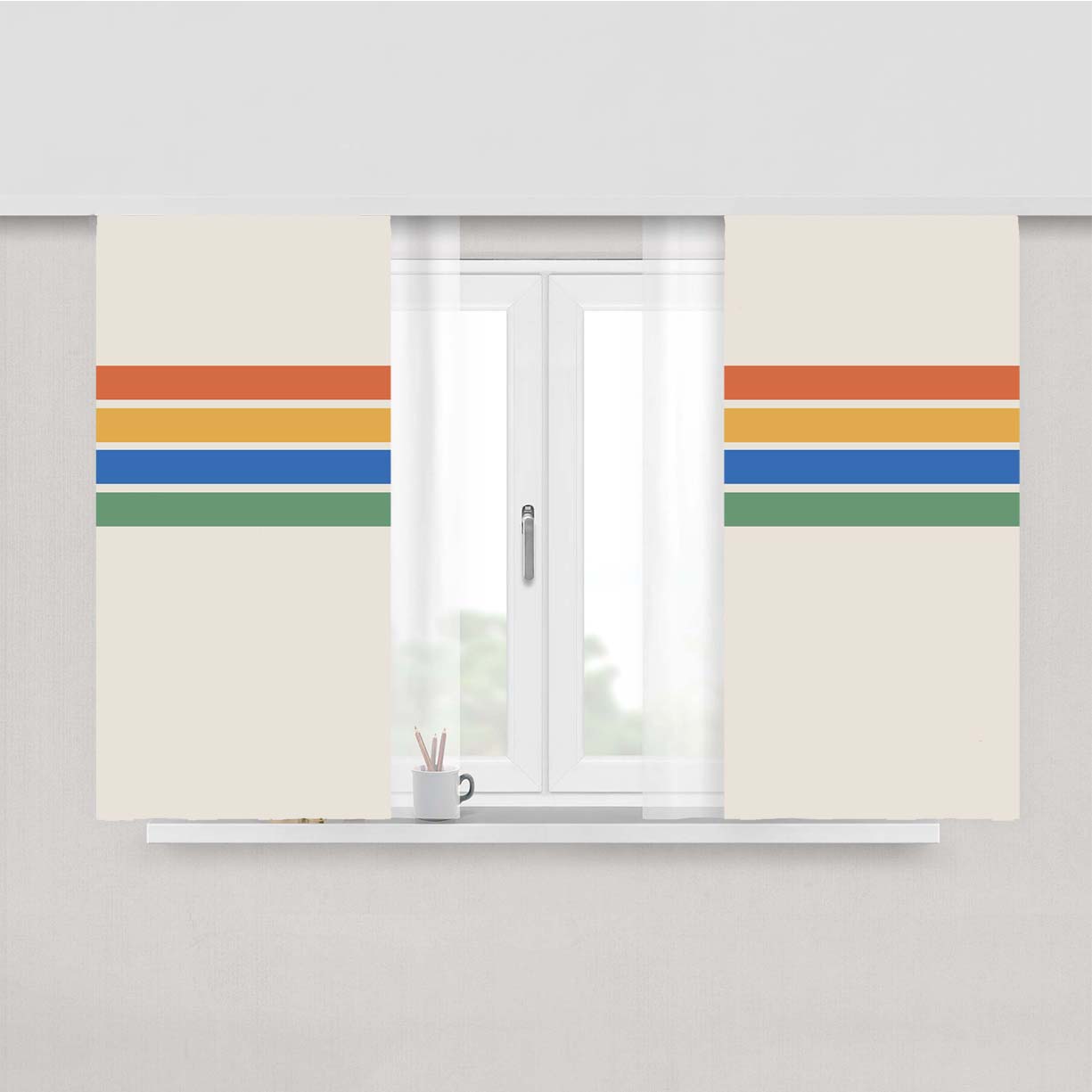 Rainbow Stripes Color Block Peach Skin Window Curtains