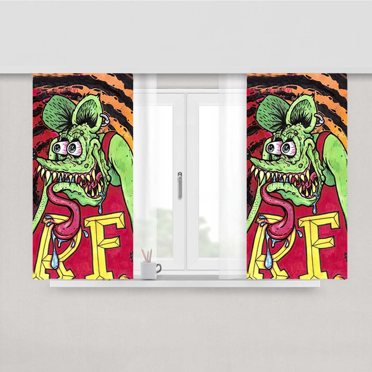 Rat Fink Art Peach Skin Window Curtains