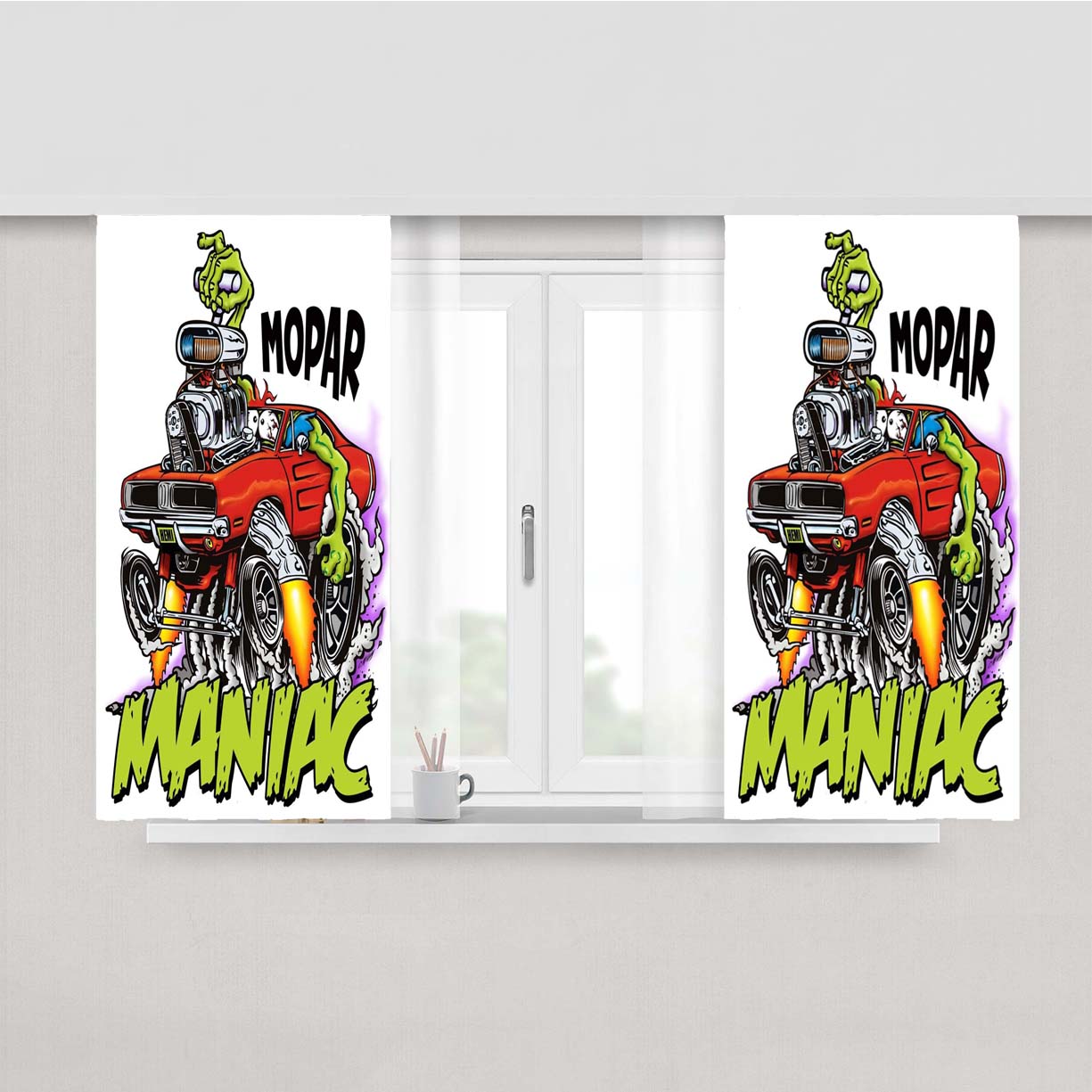 Rat Fink Mopar Mania Peach Skin Window Curtains
