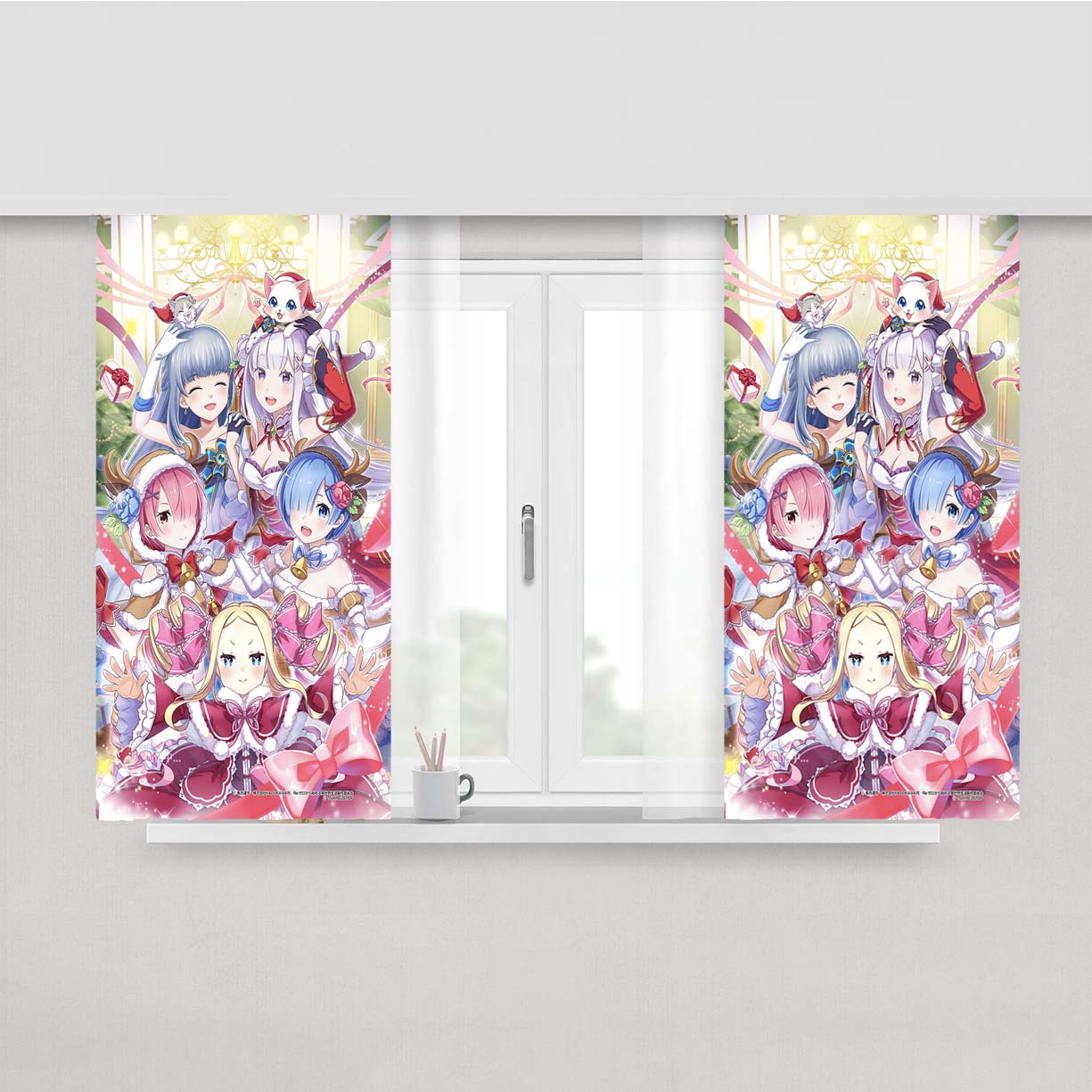 Re Zero Rem Ram And Friends Christmas Peach Skin Window Curtains