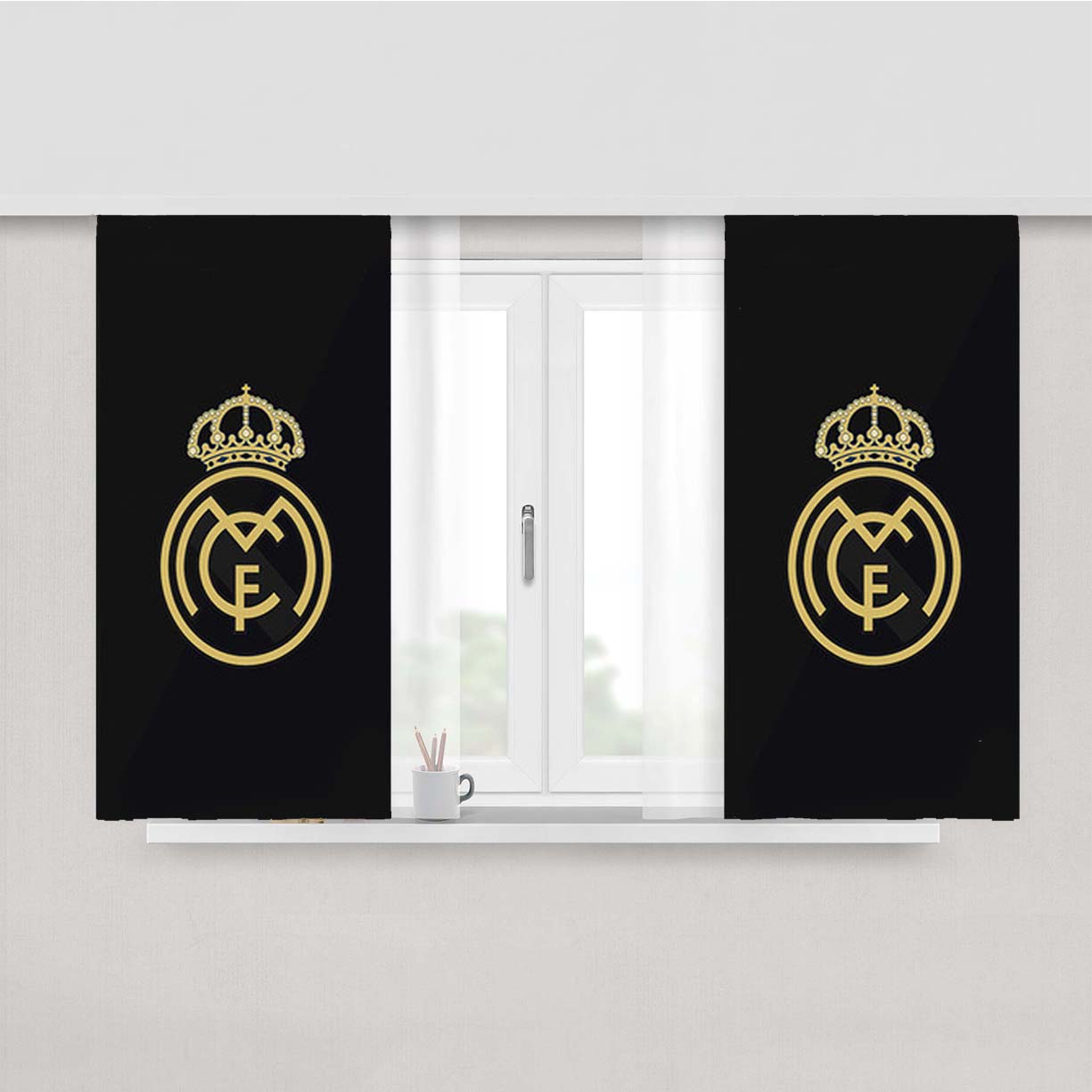 Real Madrid Logo Two Tone Color Peach Skin Window Curtains